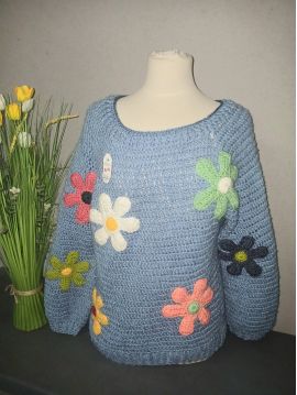 PULL FLEURI fait main